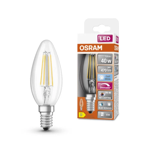 OSRAM Lampada LED Dimmerabile LED SUPERSTAR+ CL B FIL 40 dim 3,4W/940 E14 CRI90 BOX, Bianco freddo