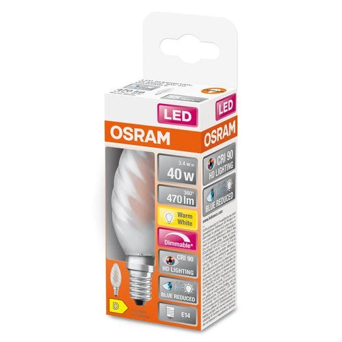 OSRAM Lampada LED Dimmerabile LED SUPERSTAR+ CL BW GL FR 40 dim 3,4W/927 E14 CRI90 BOX, Bianco caldo