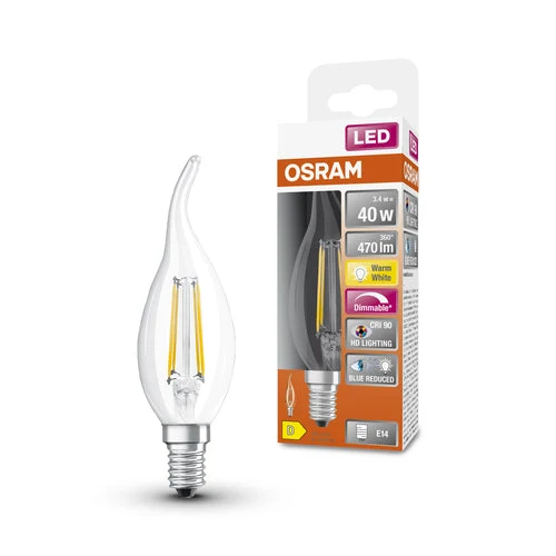 OSRAM Lampada LED Dimmerabile LED SUPERSTAR+ CL BA FIL 40 dim 3,4W/927 E14 CRI90 BOX, Bianco Caldo