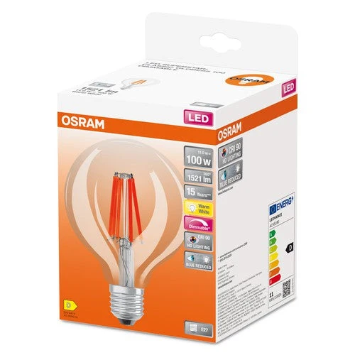 OSRAM Lampadina LED a filamento dimmerabile LED SUPERSTAR+ CL GLOBE95 FIL 100 dim 11W/927 E27 CRI90 BOX, E27, Bianco caldo
