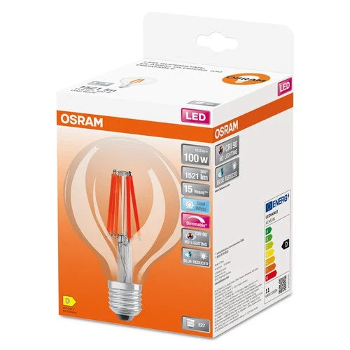 OSRAM Lampadina LED a filamento dimmerabile LED SUPERSTAR+ CL GLOBE95 FIL 100 dim 11W/940 E27 CRI90 BOX, E27, Bianco freddo