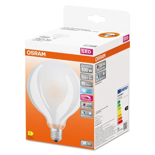 OSRAM Lampadina LED a filamento dimmerabile LED SUPERSTAR+ CL GLOBE95 GL FR 100 dim 11W/940 E27 CRI90 BOX, E27, Bianco freddo