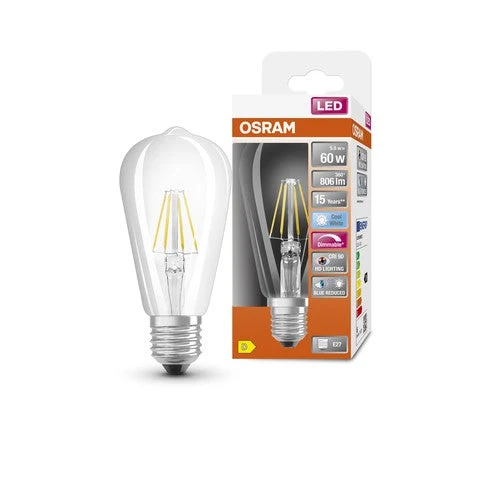 OSRAM Lampadina LED a filamento dimmerabile LED SUPERSTAR+ CL Edison FIL 60 dim 5,8W/940 E27 CRI90 BOX, E27