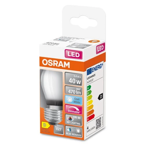 OSRAM LAMPADA LED FILAMENTO LED SUPERSTAR+ CL P FIL 40 dim 3,4W/927 E27 CRI90 BOX, E27, Bianco freddo