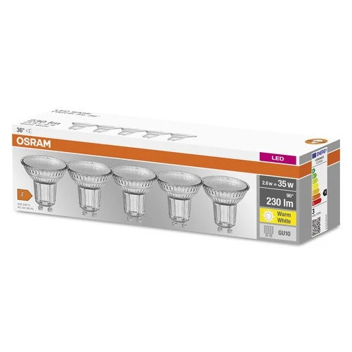 OSRAM LED Base PAR16 LED Spot (ex 35W) 2,6W / 2700K Bianco caldo GU10 Confezione da 5