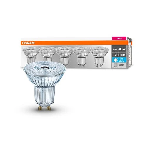 OSRAM LED Base PAR16 LED Spot (ex 35W) 2,6W / 4000K Bianco freddo GU10 Confezione da 5 pezzi