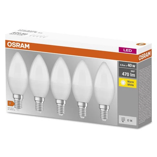 OSRAM LED BASE CLASSIC B Lampada opaca (ex 40W) 5,5W / 2700K Bianco caldo E14, confezione da 5