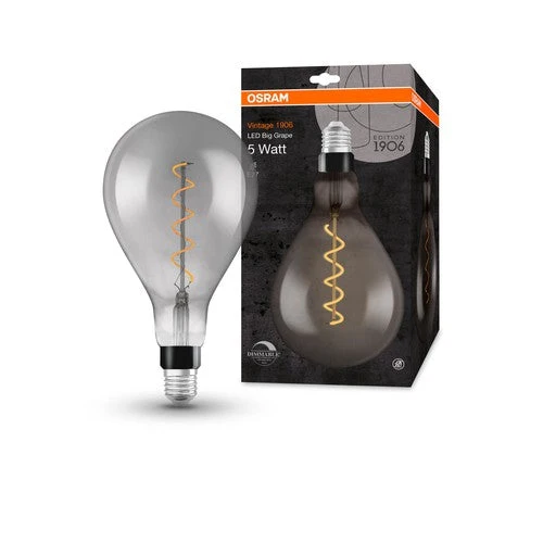 OSRAM Vintage 1906® Lampadina LED dimmerabile (ex 12W) 5W / 1800K Bianco caldo E27 vetro fumé, E27