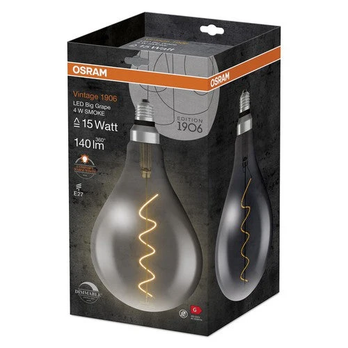 OSRAM Vintage 1906® Lampadina LED dimmerabile (ex 12W) 5W / 1800K Bianco caldo E27 vetro fumé, E27