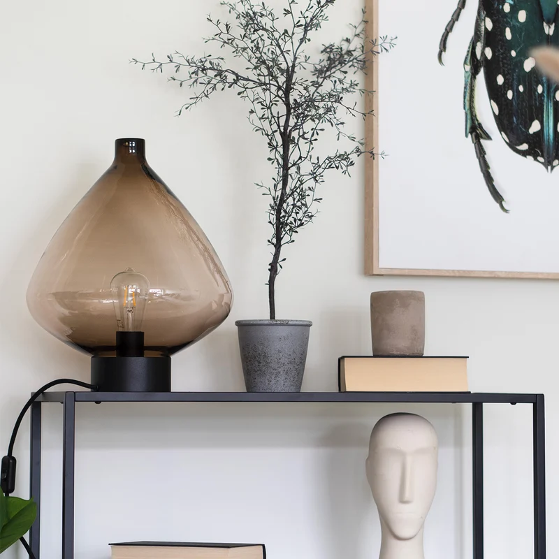 ARCHIVE 4218 - Lampe à poser en verre soufflé et acier, style scandinave et vintage