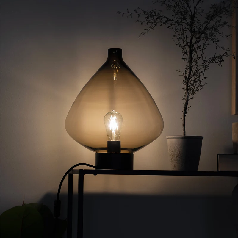 ARCHIVE 4218 - Lampe à poser en verre soufflé et acier, style scandinave et vintage