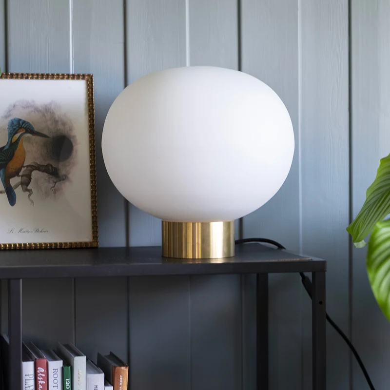 ARCHIVE 4169 - Lampe à poser en verre soufflé et acier, style scandinave et vintage