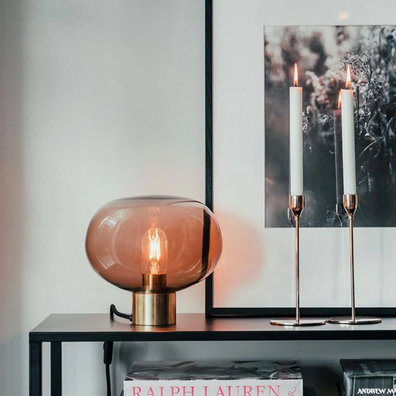 ARCHIVE 4169 - Lampe à poser en verre soufflé et acier, style scandinave et vintage