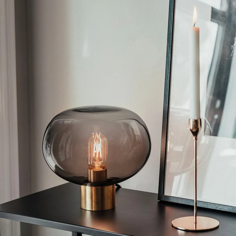 ARCHIVE 4169 - Lampe à poser en verre soufflé et acier, style scandinave et vintage