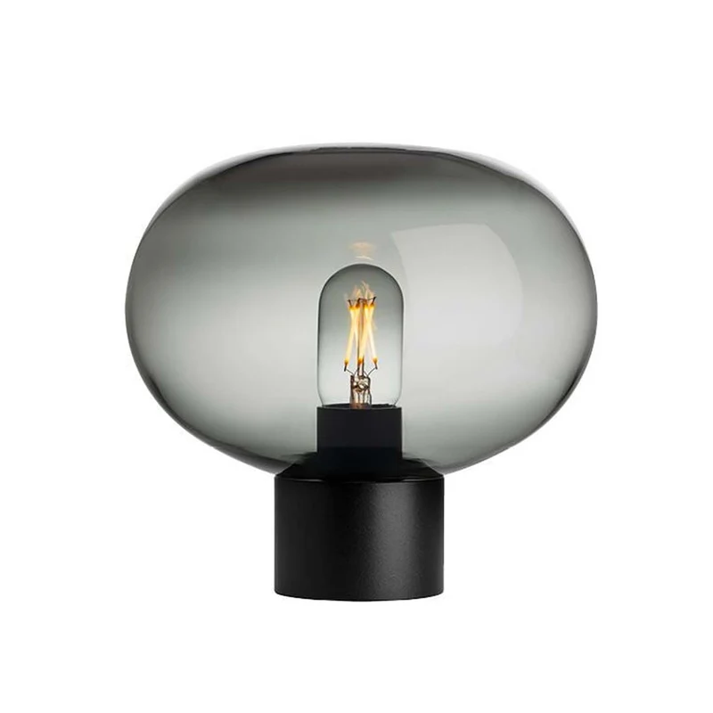 ARCHIVE 4169 - Lampe à poser en verre soufflé et acier, style scandinave et vintage