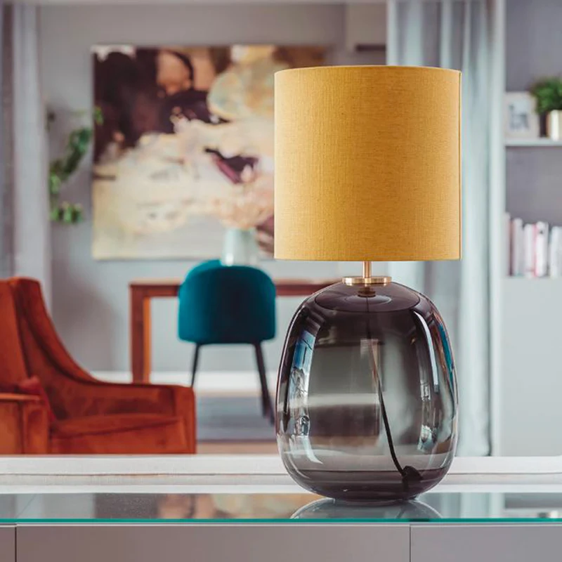 AUSTRA - Lampe à poser en verre soufflé, textile et acier, style scandinave, H 68 cm