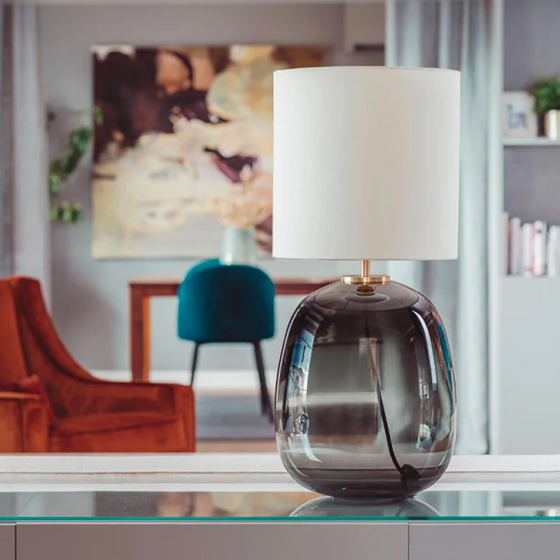 AUSTRA - Lampe à poser en verre soufflé, textile et acier, style scandinave, H 68 cm