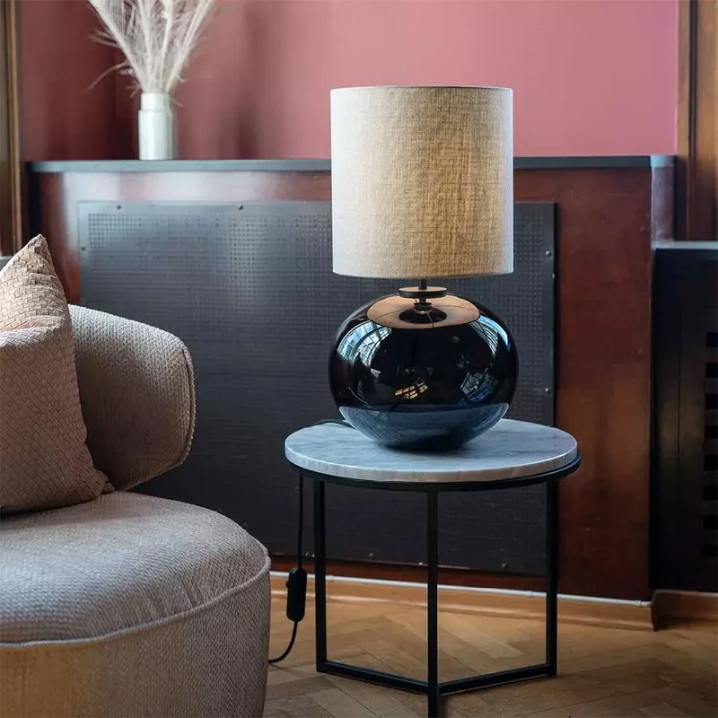 SENJA - Lampe à poser en verre soufflé et textile, style scandinave