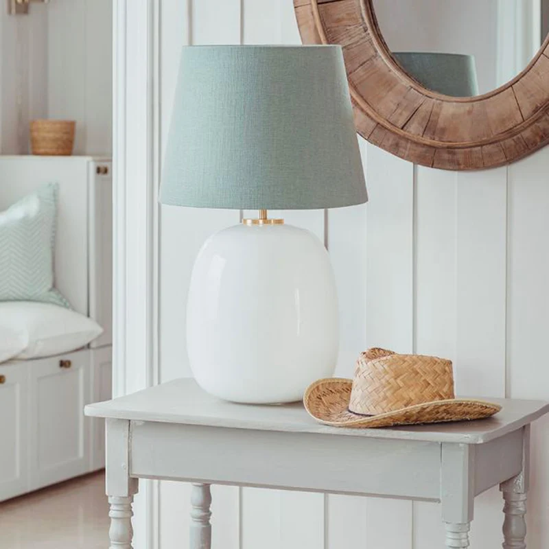 AUSTRA - Lampe à poser en verre soufflé, textile et acier, style scandinave, H 76 cm