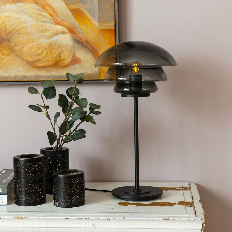 ARCHIVE 4006 - Lampe à poser en verre soufflé et acier laqué, style scandinave