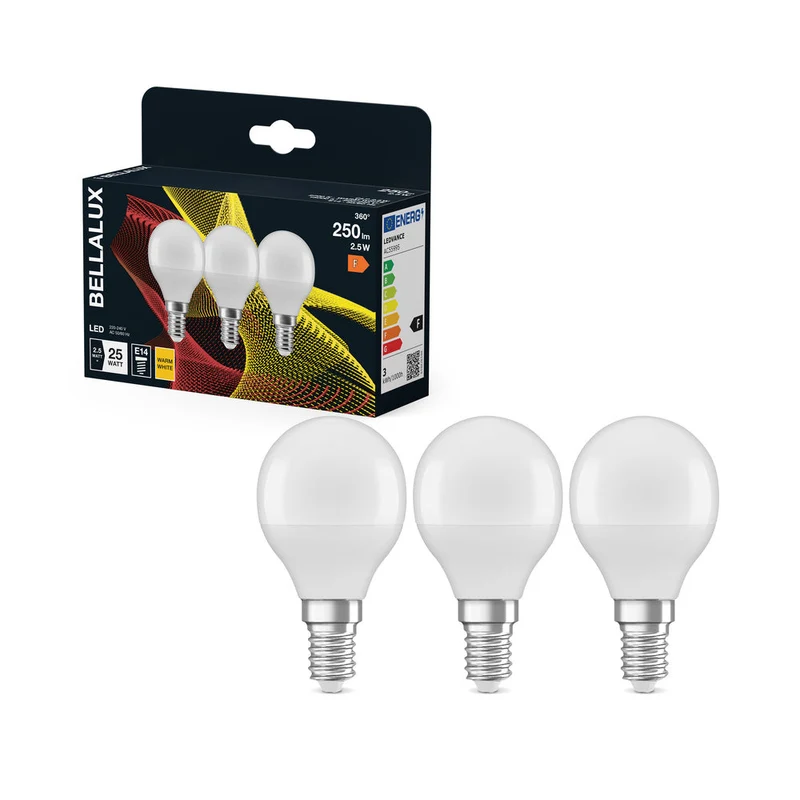 BELLALUX lampada LED, attacco E14, bianco caldo (2700K), opaca, forma a goccia, sostituto per lampadina tradizionale da 25W, confezione da 3 pezzi