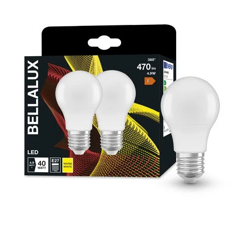 BELLALUX lampada LED, attacco E27, bianco caldo (2700K), opaca, forma a bulbo, sostituto per lampadina tradizionale da 40W, confezione doppia