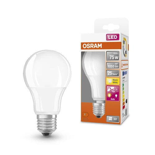 OSRAM LED GIORNO Sensore Classic A LED Lampada opaca (ex 75W) 10W / 2700K Bianco caldo E27