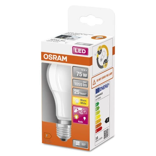 OSRAM LED GIORNO Sensore Classic A LED Lampada opaca (ex 75W) 10W / 2700K Bianco caldo E27