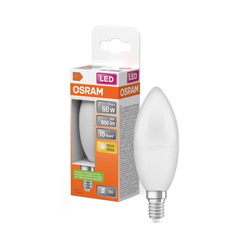 OSRAM LED Star LED Lampada a candela opaca (ex 60W) 7,5W / 2700K Bianco caldo E14