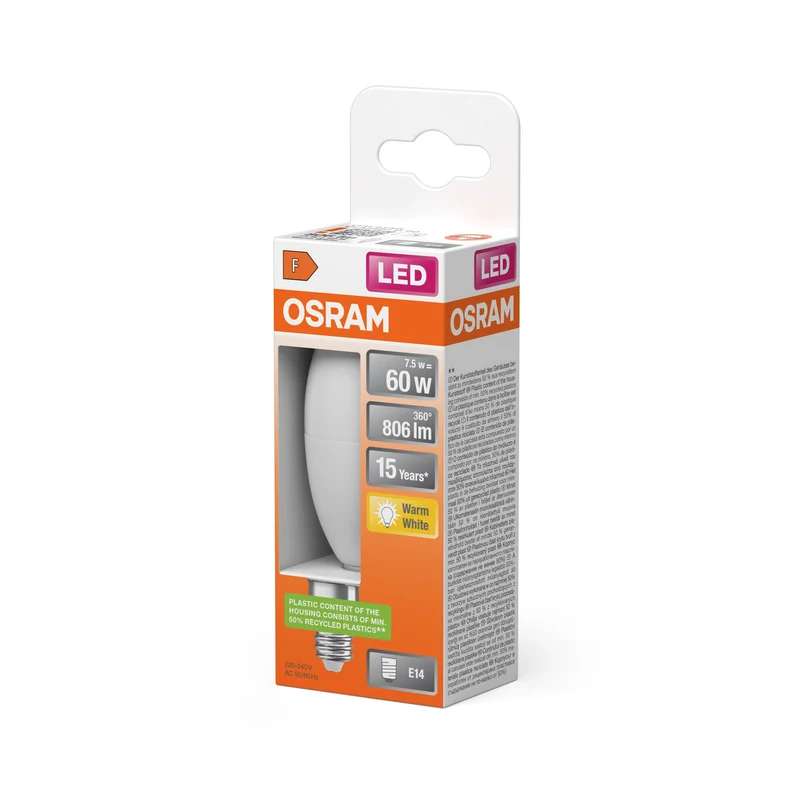 OSRAM LED Star LED Lampada a candela opaca (ex 60W) 7,5W / 2700K Bianco caldo E14