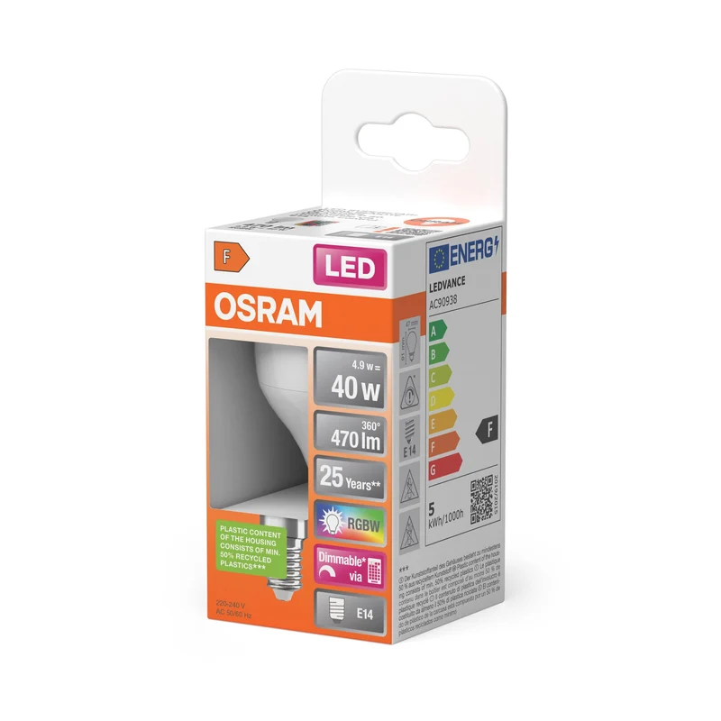 OSRAM LED Retrofit RGBW multicolore lampada LED con telecomando (ex 40W) 5,5W / 2700K bianco caldo, E14