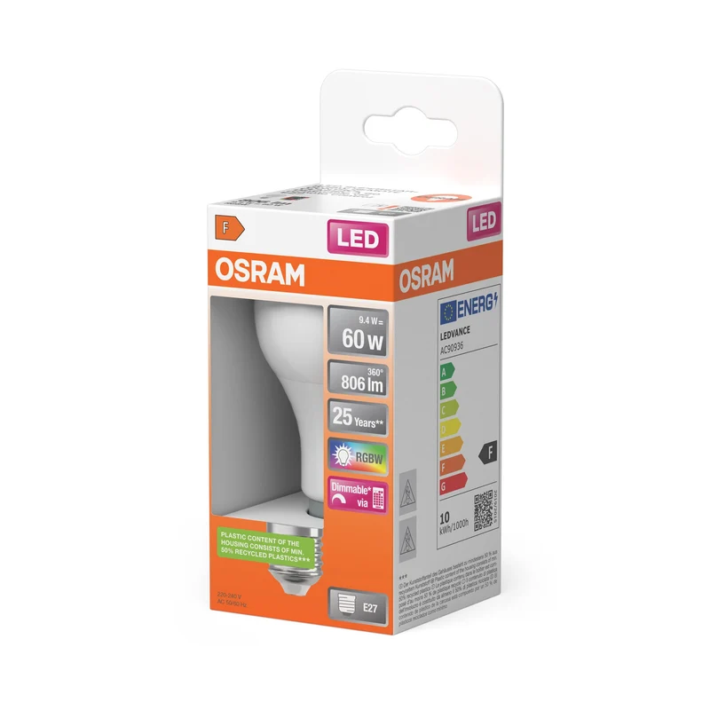 OSRAM LED Retrofit RGBW LED Lampada opaca multicolore con telecomando (ex 60W) 9W / 2700K Bianco caldo E27