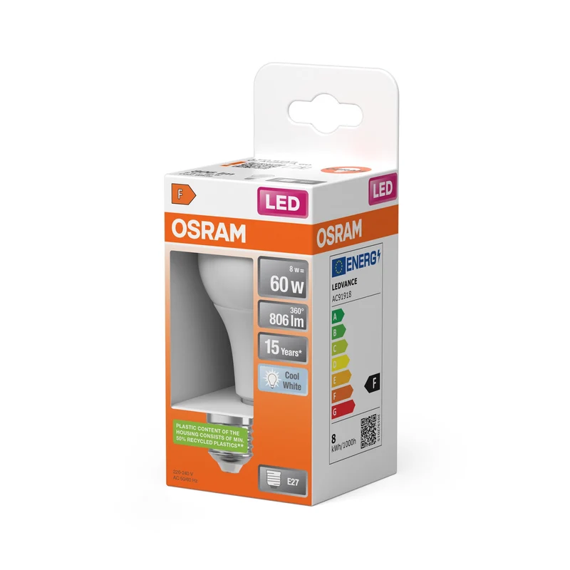 OSRAM LED Star lampadina LED opaca (ex 60W) 8,5W / 4000K Bianco freddo E27