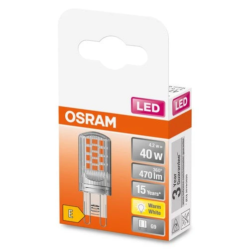 OSRAM lampadina LED a pin (ex 40W) 4,2W / 2700K bianco caldo PIN G9