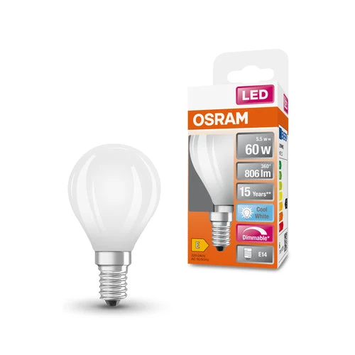 OSRAM Retrofit Classic P LED Lampada opaca dimmerabile (ex 60W) 6,5W / 4000K Bianco freddo E14