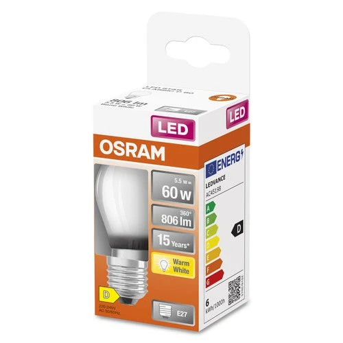 OSRAM LED Retrofit Classic P LED Lampada opaca (ex 60W) 5,5W / 2700K Bianco caldo E27