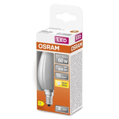 OSRAM Retrofit Classic B LED Lampada a forma di candela (ex 60W) 6W / 2700K Bianco caldo E14