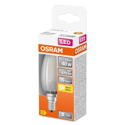 OSRAM Retrofit Classic B LED Lampada forma candela opaca (ex 40W) 4W / 2700K Bianco caldo E14