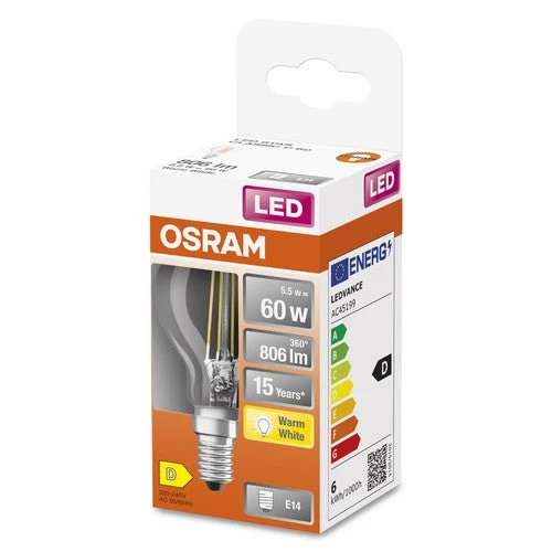 OSRAM LED Retrofit Classic P LED Lampadina (ex 60W) 6,5W / 2700K Bianco caldo E14