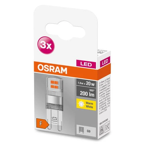 OSRAM LED Base lampadina a spina LED lampada (ex 20W) 1,9W / 2700K bianco caldo PIN G9 confezione da 3
