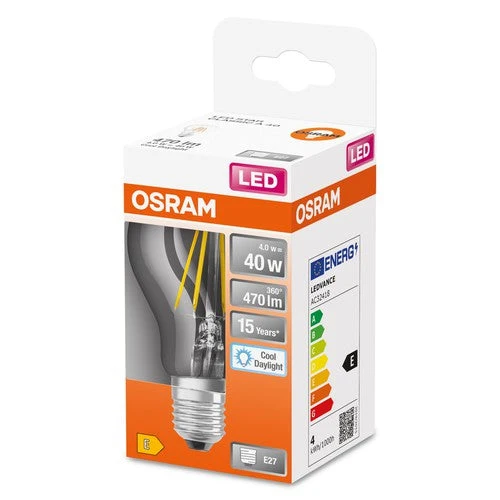 OSRAM LED Retrofit Classic A Lampada chiara (ex 40W) 4,5W / 6500K Bianco freddo E27