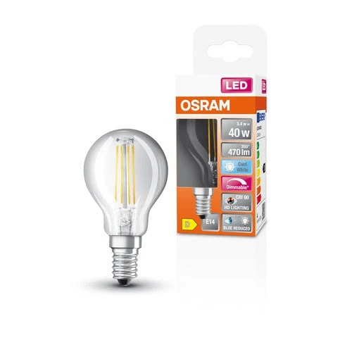 OSRAM LAMPADA LED FILAMENTO LED SUPERSTAR+ CL P GL FR 40 dim 3,4W/927 E14 CRI90 BOX, Bianco freddo