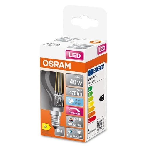 OSRAM LAMPADA LED FILAMENTO LED SUPERSTAR+ CL P GL FR 40 dim 3,4W/927 E14 CRI90 BOX, Bianco freddo