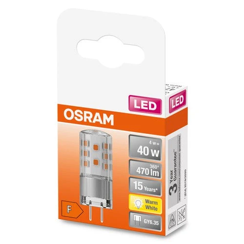 OSRAM LED lampadina a spillo PIN 12V chiara (ex 40W) 4W / 2700K bianco caldo GY6.35
