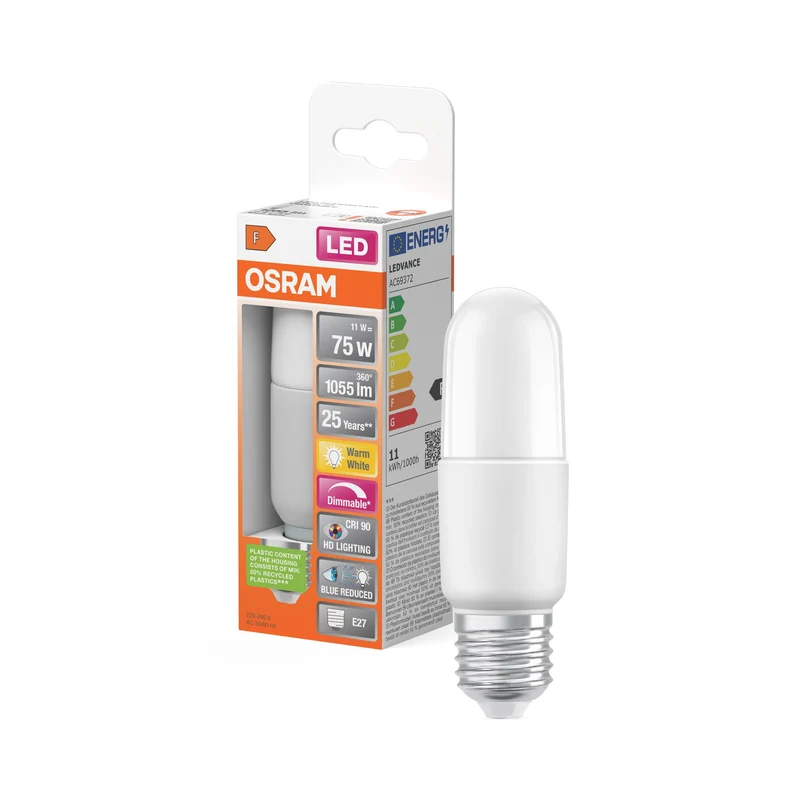 OSRAM Lampada LED Dimmerabile LED SUPERSTAR+ CL STICK FR 75 DIM 11W/827 E27 CRI90 BOX, E27, Bianco caldo