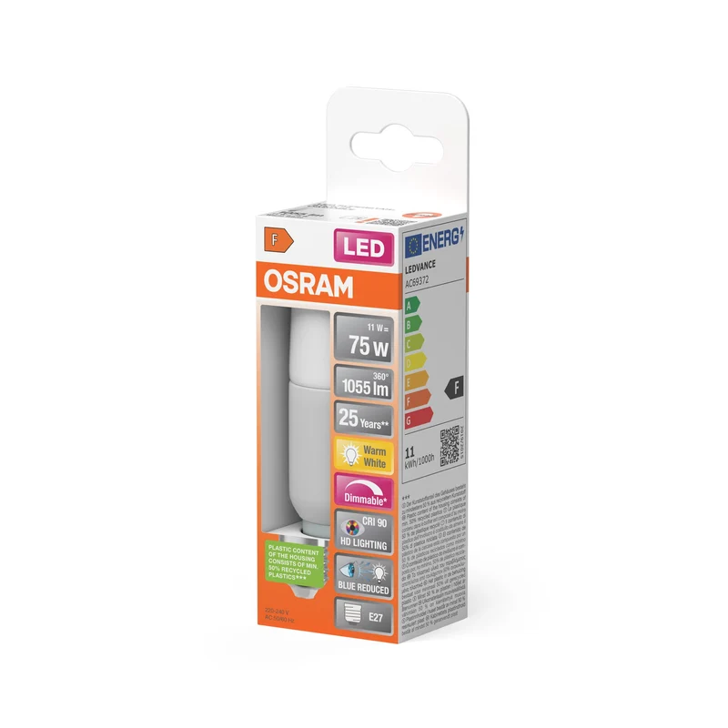OSRAM Lampada LED Dimmerabile LED SUPERSTAR+ CL STICK FR 75 DIM 11W/827 E27 CRI90 BOX, E27, Bianco caldo
