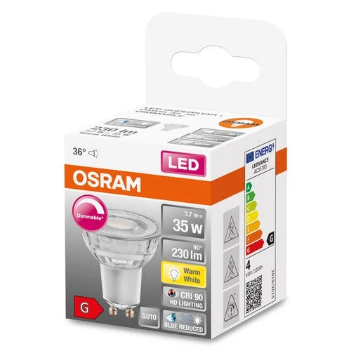 OSRAM Lampada Riflettore LED Dimmerabile LED SUPERSTAR + spot PAR16 GL 35 DIM 3,7W/927 CRI90 GU10, Bianco Caldo