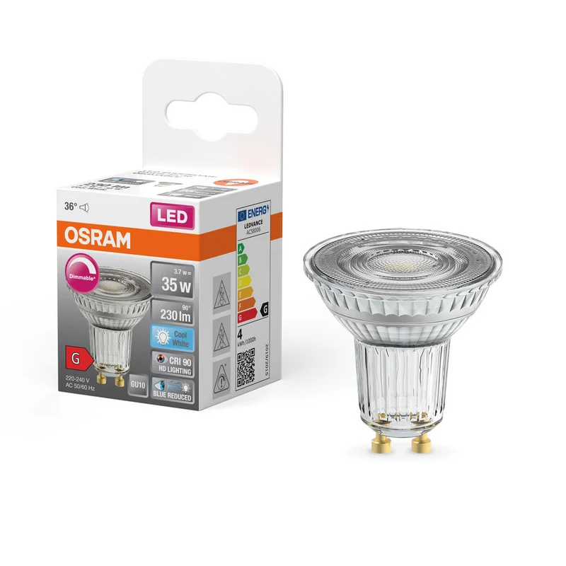 OSRAM Lampada Riflettore LED Dimmerabile LED SUPERSTAR + spot PAR16 GL 35 DIM 3,7W/940 CRI90 GU10, Bianco Freddo