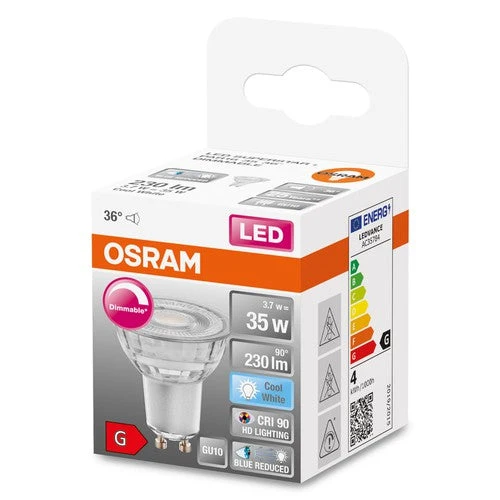 OSRAM Lampada Riflettore LED Dimmerabile LED SUPERSTAR + spot PAR16 GL 35 DIM 3,7W/940 CRI90 GU10, Bianco Freddo