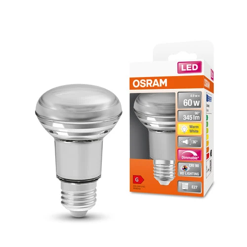 OSRAM Lampada Riflettore LED Dimmerabile LED SUPERSTAR + spot R63 GL 60 DIM 4,8W/927 E27 CRI90 BOX, E27, Bianco Caldo